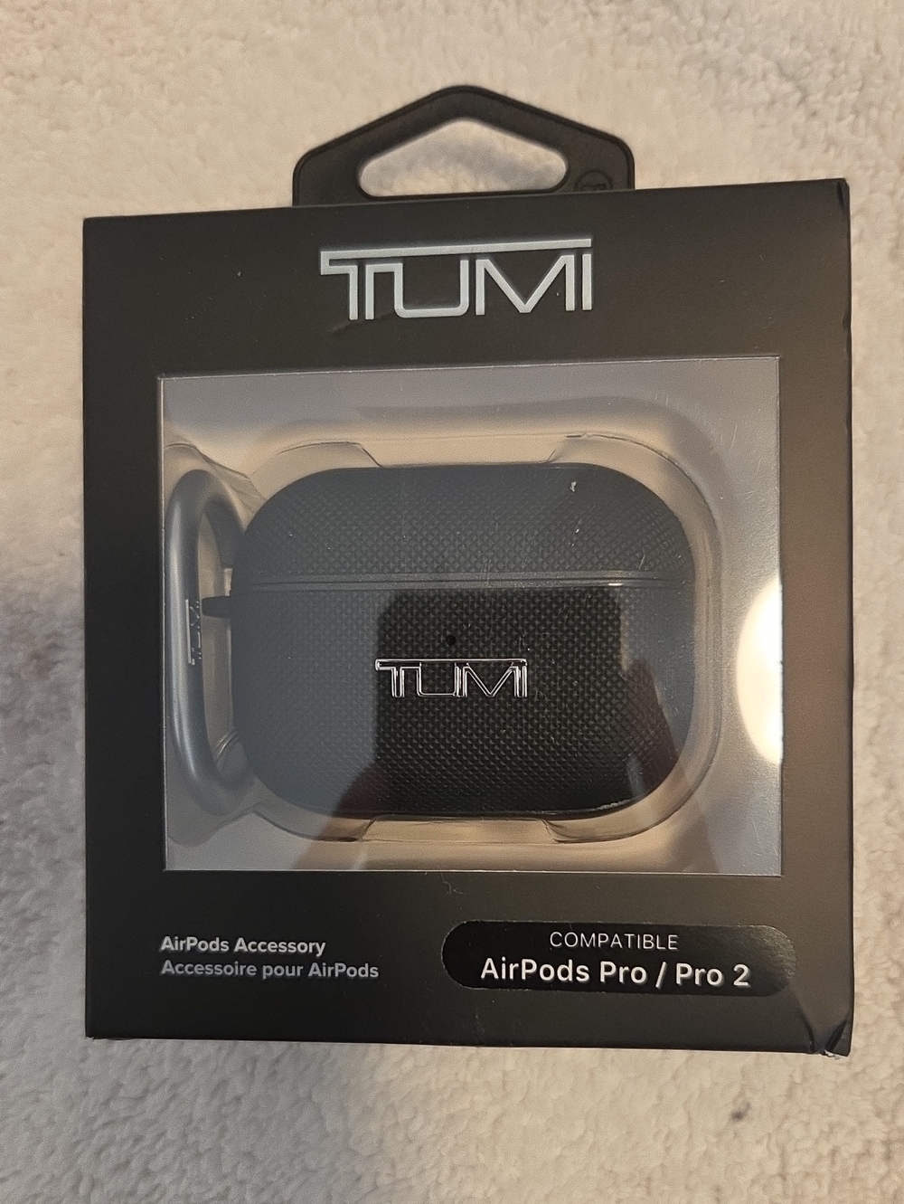 TUMI Black Textured AirPods Pro / Pro 2 Case with Carabiner